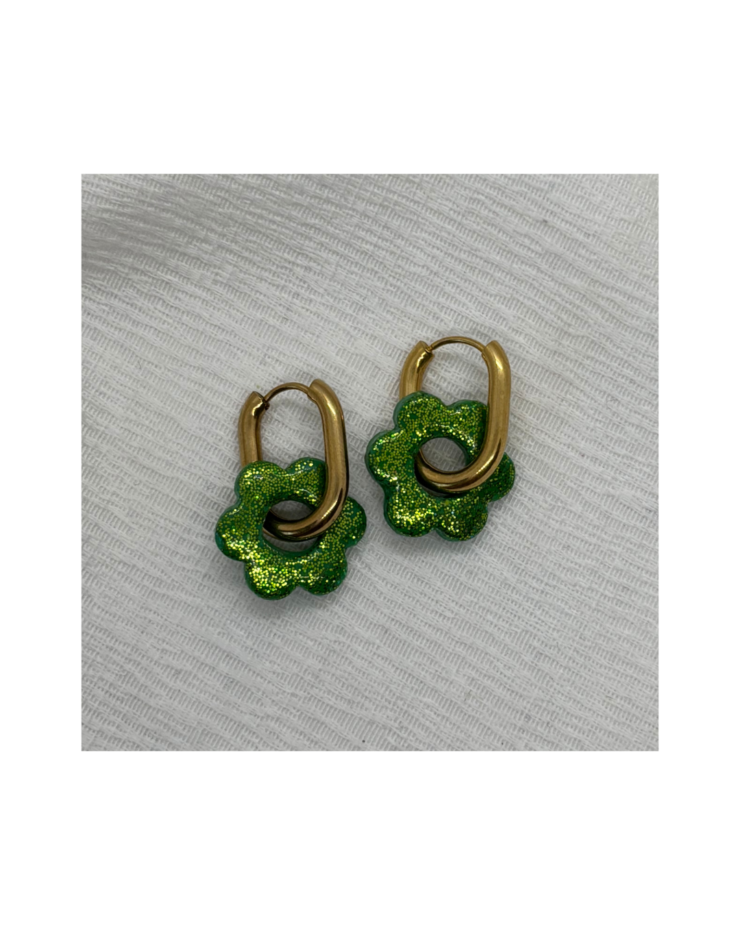 Boucles LINA (vertes à paillettes)