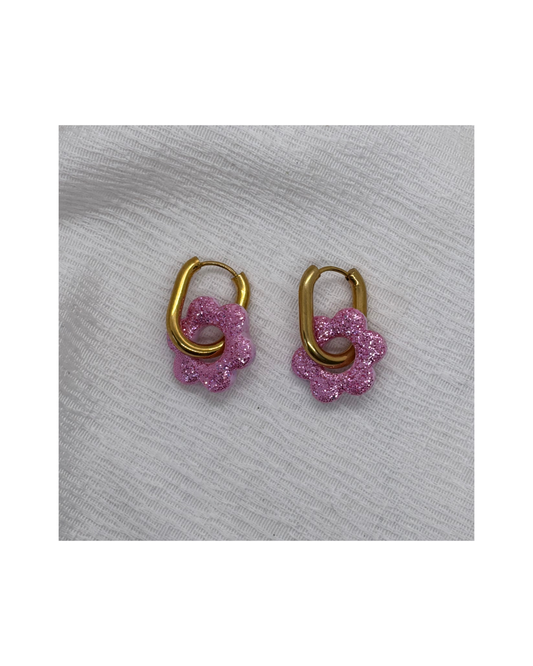 Boucles LINA (rose clair à paillettes)