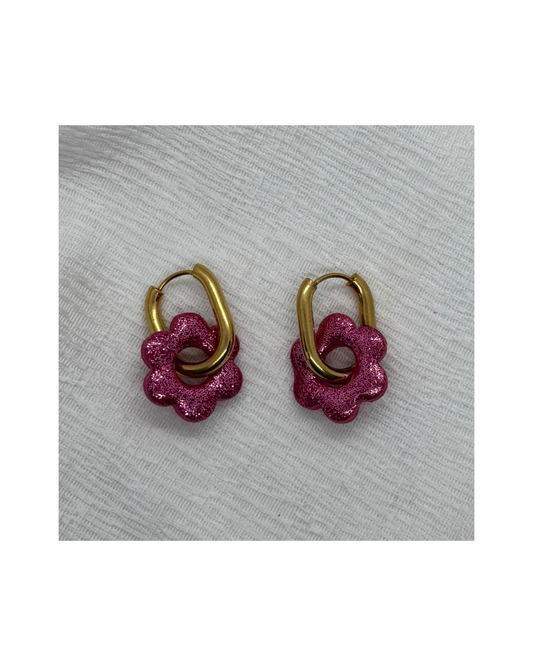 Boucles LINA(rose foncé à paillettes)