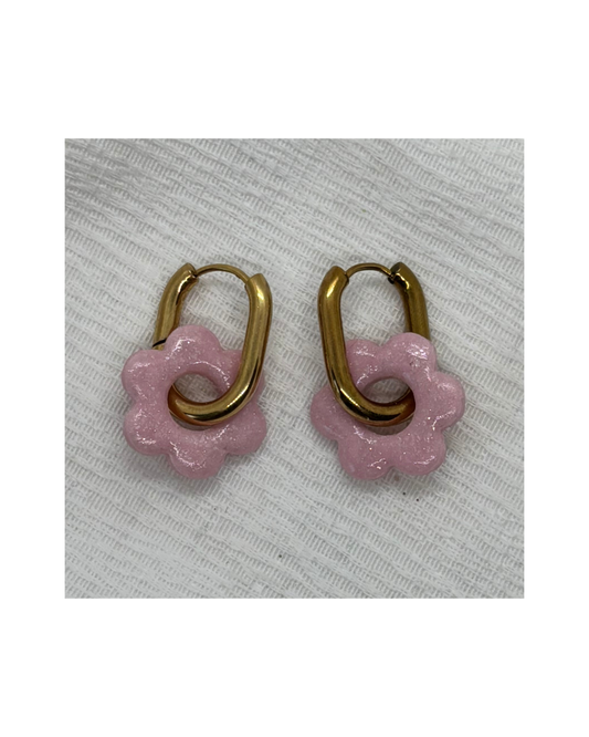 Boucles LINA (rose pale à paillettes )